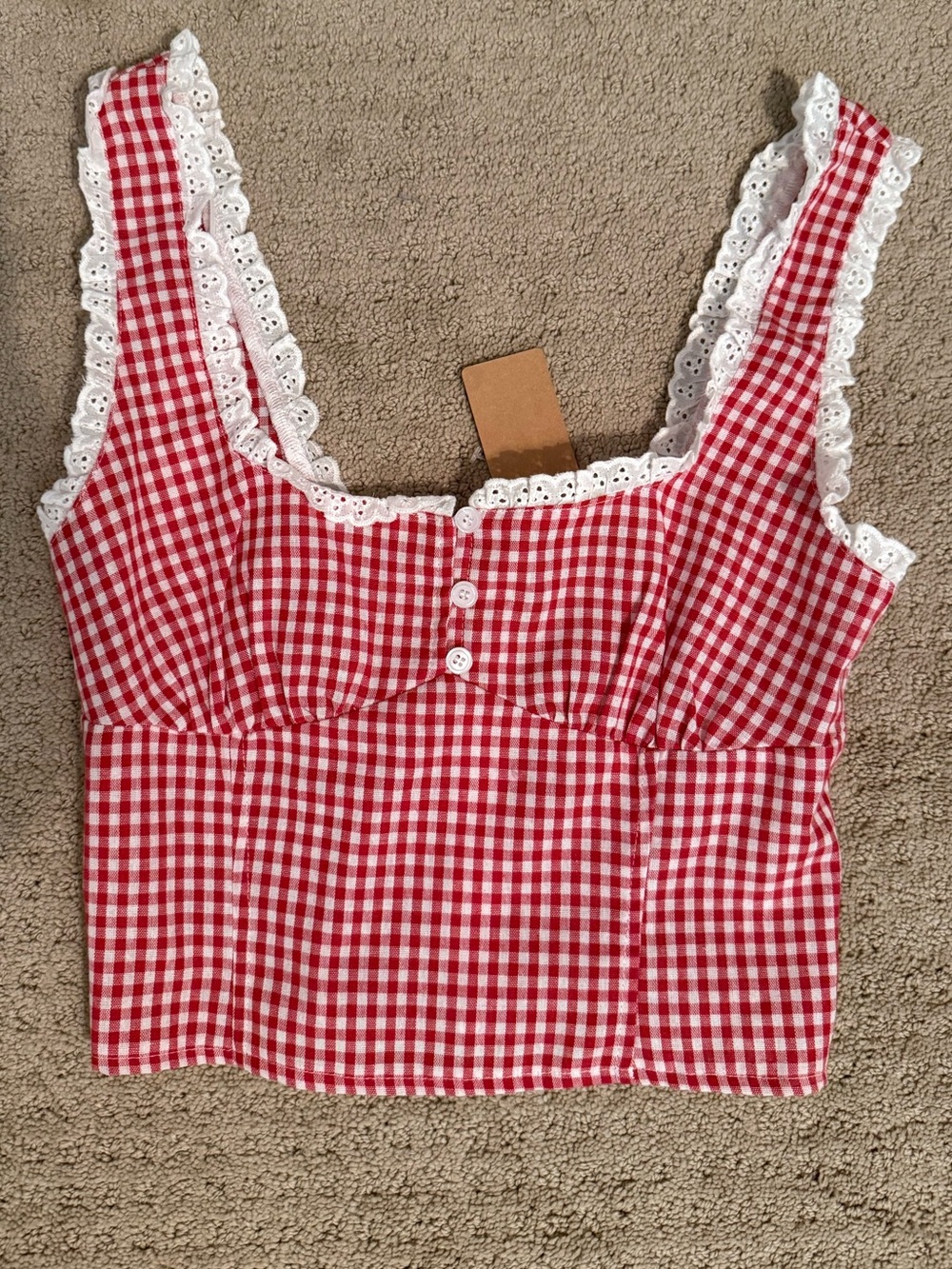 NWT Vestique Boutique Red White Gingham Print Crop Top Size Small